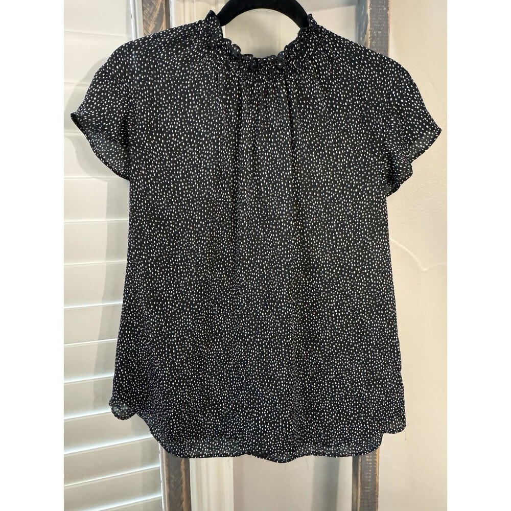 Express Ruffled Polka Dot Black White Short Sleeve Flowy Blouse Women’s Large